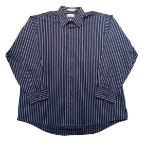 Van Heusen Shirt XL 17 Men's Button Up Long Sleeve Blue Stripe Cotton Polyester